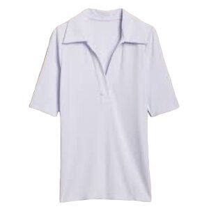 NEW Banana Republic Ribbed Elbow Sleeve  Polo Top Shirt Whisper Violet S…